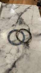 Cloisonne Enamel Hinged Bangle Bracelet Set Blue Black Floral 2pc