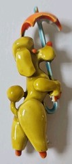 Vintage LISNER Poodle Dog Holding Umbrella Brooch Pin Enamel MCM Figural