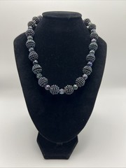 VTG Kramer Iridescent Black Bead Necklace Signed Peacock Aurora Adjustable 16”