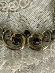 Symmetalic Vintage Sterling /14k Gold Amethyst Scroll Design Necklace