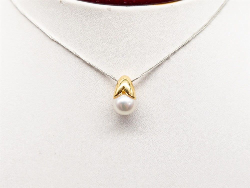 Signed MIKIMOTO $1500 6mm Cultured Pearl 18k Yellow Gold Slide Pendant 3g