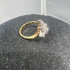 Vintage 18K GE RG Rhinestone Cluster Cocktail Ring Size 8
