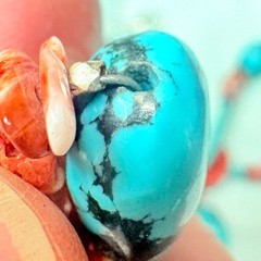 Turquoise & Sponge Coral Necklace, Double Strand, 925 Clasp, 1990s–2000s