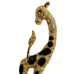 Vtg Giraffe Brooch 6″ Rhinestones Gold Tone Black Enamel Africa Figural Safari