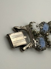 Vintage Gayle attributed bracelet blue givre milk glass rhinestone crown prongs