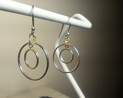 Vintage 925 Silver Double Hoop Dangle Wire Earrings