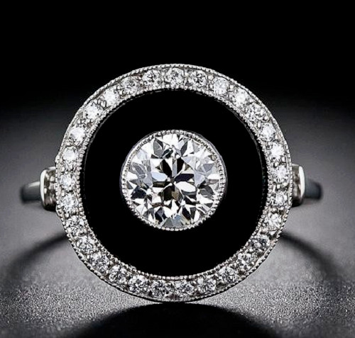 3 CT White Round Cut CZ & Black Onyx Art Deco Antique Wedding Ring In 925 Silver