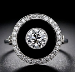 3 CT White Round Cut CZ & Black Onyx Art Deco Antique Wedding Ring In 925 Silver