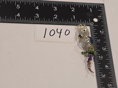 Rhinestone Cockatoo Parrot Bird Brooch Pin Crystal Rainbow Enamel Tropical Bird