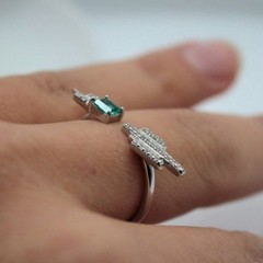 Gemstone Crystal Ring Emerald Cut Topaz Open Adjustable Cocktail Green OS NWT
