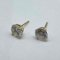 10K Yellow Gold 6.3mm Cubic Zirconia CZ Round Stud Earrings 1.1g