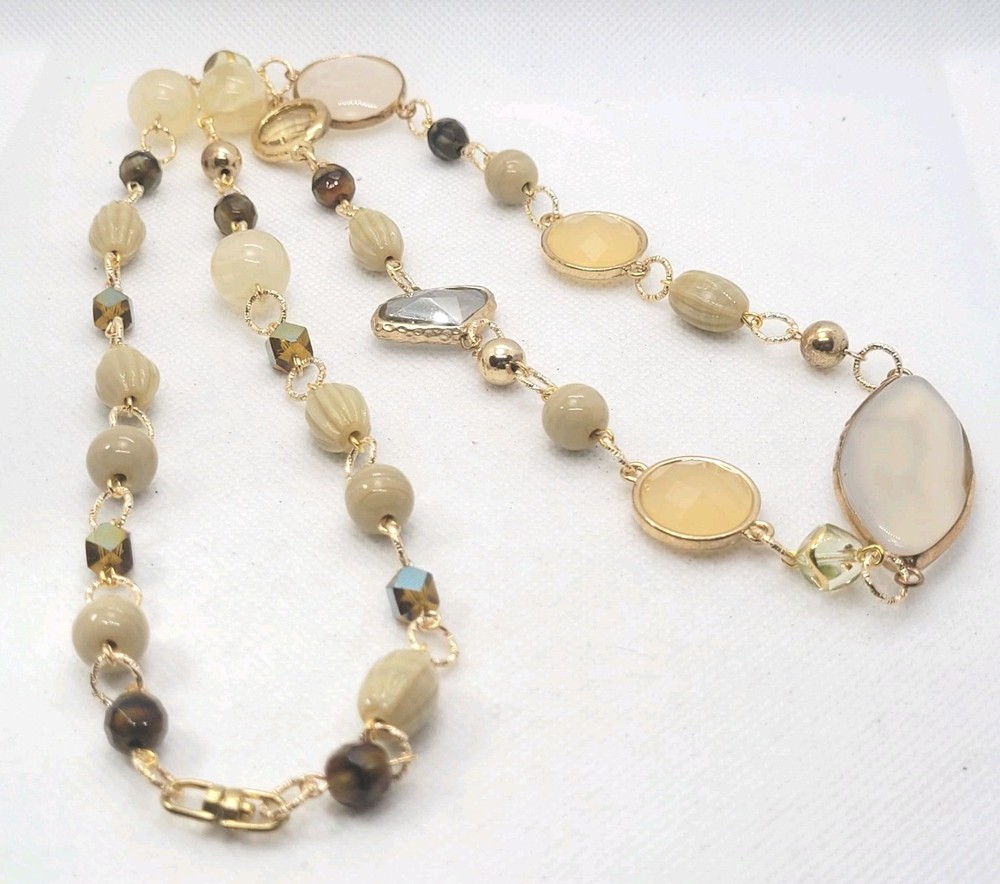 Vintage Bohemian Glass Bezels Gold Tone Statement Necklace 32in.