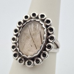 Vintage 925 Sterling Silver Oval Cabochon Rutilated Quartz Cocktail Ring sz 6.5