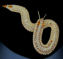 KENNETH J LANE KJL OPAQUE TOPAZ CRYSTAL Serpent Snake BROOCH BOOK PIECE 5″ Rare