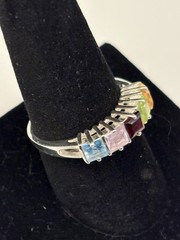 925 Sterling Silver Size 9 Ring Citrine, Emerald, Garnet, Amethyst, Topaz 3.4g