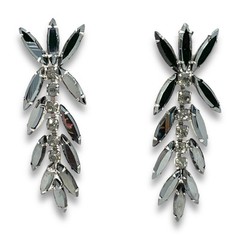 BOOK PIECE “Juliana” D&E Hematite Navette Dangle Clip Earrings Delizza & Elster