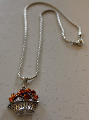FLOWER BASKET 925 STERLING BALTIC AMBER STONES PENDANT NECKLACE