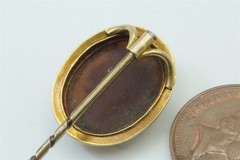 15K GOLD CARVED SHELL GODDESS CAMEO STICKPIN – FINE QUALITY ANTIQUE VICTORIAN