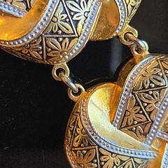 Vintage Damascene Style Link Bracelet Gold Silver Black Tones 8″ Lightweight