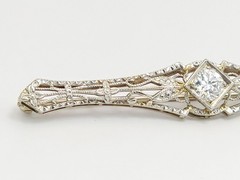 Art Deco Platinum & Gold Mixed .40ct Diamond Solitaire Brooch Bar Pin SI2 F/G