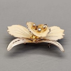Vintage Flower Brooch Earrings Set Orchid Sugared Clip On Cream Gold Tone