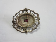 Vintage 900 Silver &Pink Stone Niello Brooch Pin ~ 14.5 grams