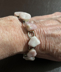 Vintage Bracelet Pink Stones Silver Tone Links 7 Inches Fold Over Clasp Chunky