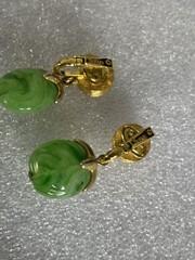 VTG Crown Trifari Marbled Green Lucite Faux Jade Gold Tone Necklace Earrings SET