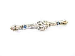 14k Gold Platinum Top Edwardian Bar Brooch Collar Pin