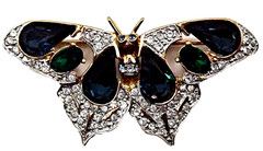 Vintage 80’s Signed Carolee Teal Green Crystal Butterfly Moth Brooch Pin Figural