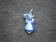 Dutch Woman with Tulips Vintage Silvertone & Enamel Bracelet Charm Pendant 2.0g