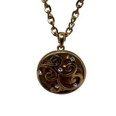 Gold Tone Necklace Swirl and Glass Stone Design Vintage Pendant