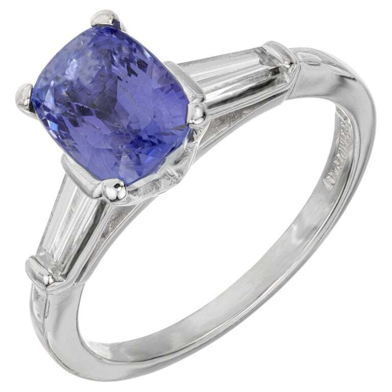 Vintage 1950 Cushion Sapphire Engagement Ring Platinum Tapered Baguette Diamonds