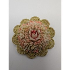 VINTAGE Floral Celluloid Brooch Pink Cream Layered Bouquet 2.25in Japan READ