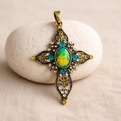 Ornate Plastic Pearl Rhinestone Metal Pendant Necklace for Women Elegant jewelry