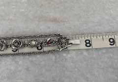 Vintage Judy Lee Silver Triple Link Victorian Revival Bracelet Cameo Rhinestone