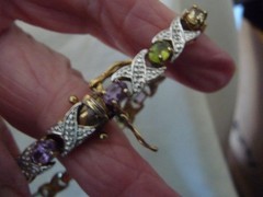 925 TENNIS BRACELET SILVER GOLD TONES MULTI COLOR SEMI PRECIOUS STONE 8″L #2222