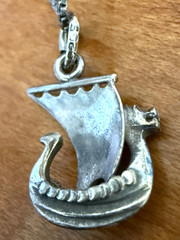 Vintage Sterling Silver 925 Viking Ship Pendant & 20 inch Necklace from Italy