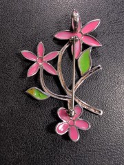 Pink and Green Flowers Sterling Pendant Brooch Spring – 2.5″ – 9.1 g – signed