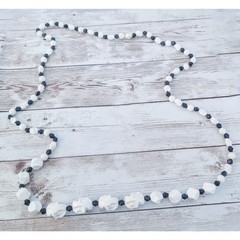Vintage Necklace Statement Unusual Cream & Black Very Long Can Be Layered