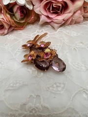 Vintage Pin Lavender Pink Crystals Gold Plated Flower Pin Bouquet of Flowers 3″