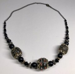 Tibetan Style Necklace Beaded Chunky Boho with Inlaid Seed Beads Metal Vintage