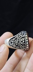 Sassanian Intaglio Carnelian Ring – Silver Plated Vintage stone Ring Size 8.5 US