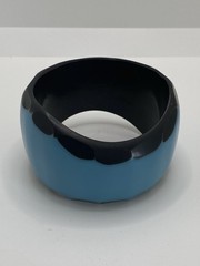 Vintage Black And Blue Carved Asymmetrical Geometric Statement Bangle Bracelet