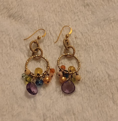 Anna Balkan Earrings Gold Tone Beaded Paige Circle Firework Multi-Gemstones