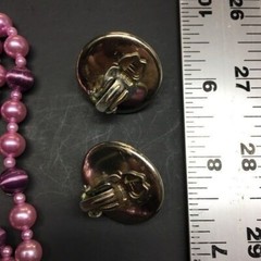 Necklace Earrings Set Vintage Light Purple Gold Moonstone Push Clasp Clip On