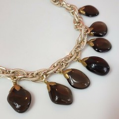 Vintage Silver Tone Smoky Quartz Charm Statement Choker Necklace Chic Collar
