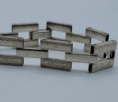 Sterling Silver Modernist Link Bracelet 16g Geometric Rectangular Links Vintage