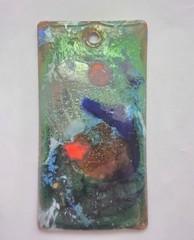 Vintage Artisan Rectangle Enamel on Copper Pendant Abstract Signed