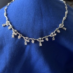 Trifari Crown Rhinestone Cluster Chain Necklace Coker Silver Tone 16-18” Floral